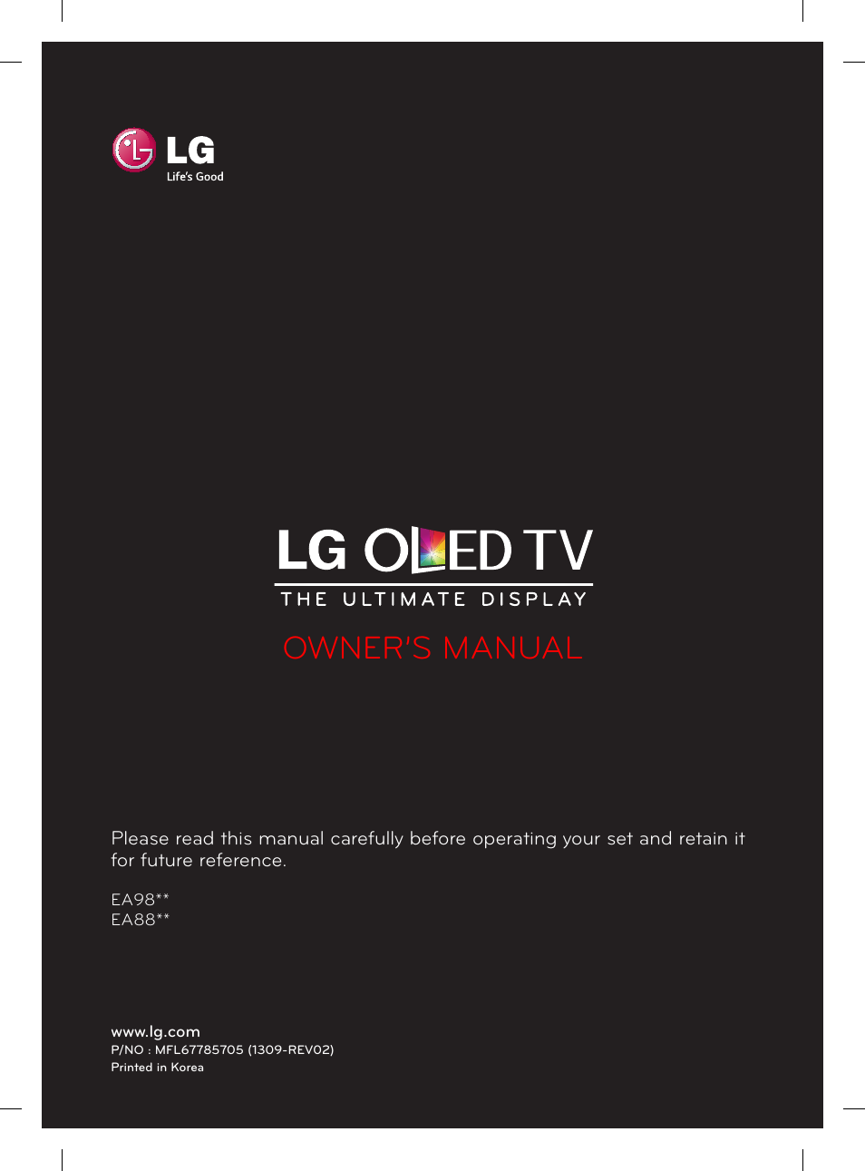 Mfl67785705_0923, Owner’s manual | LG 55EA980V User Manual | Page 4 / 319