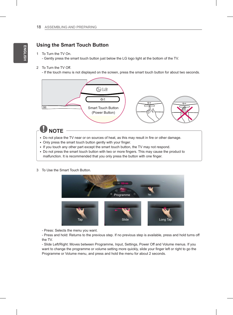 Using the smart touch button | LG 55EA980V User Manual | Page 57 / 319