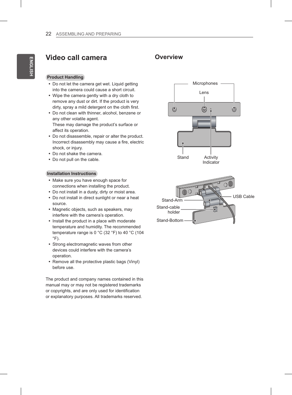 Video call camera, Overview | LG 55EA980V User Manual | Page 61 / 319