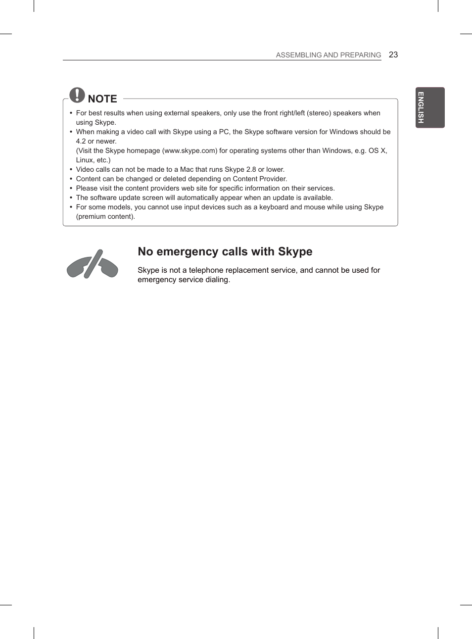 No emergency calls with skype, Overview | LG 55EA980V User Manual | Page 62 / 319