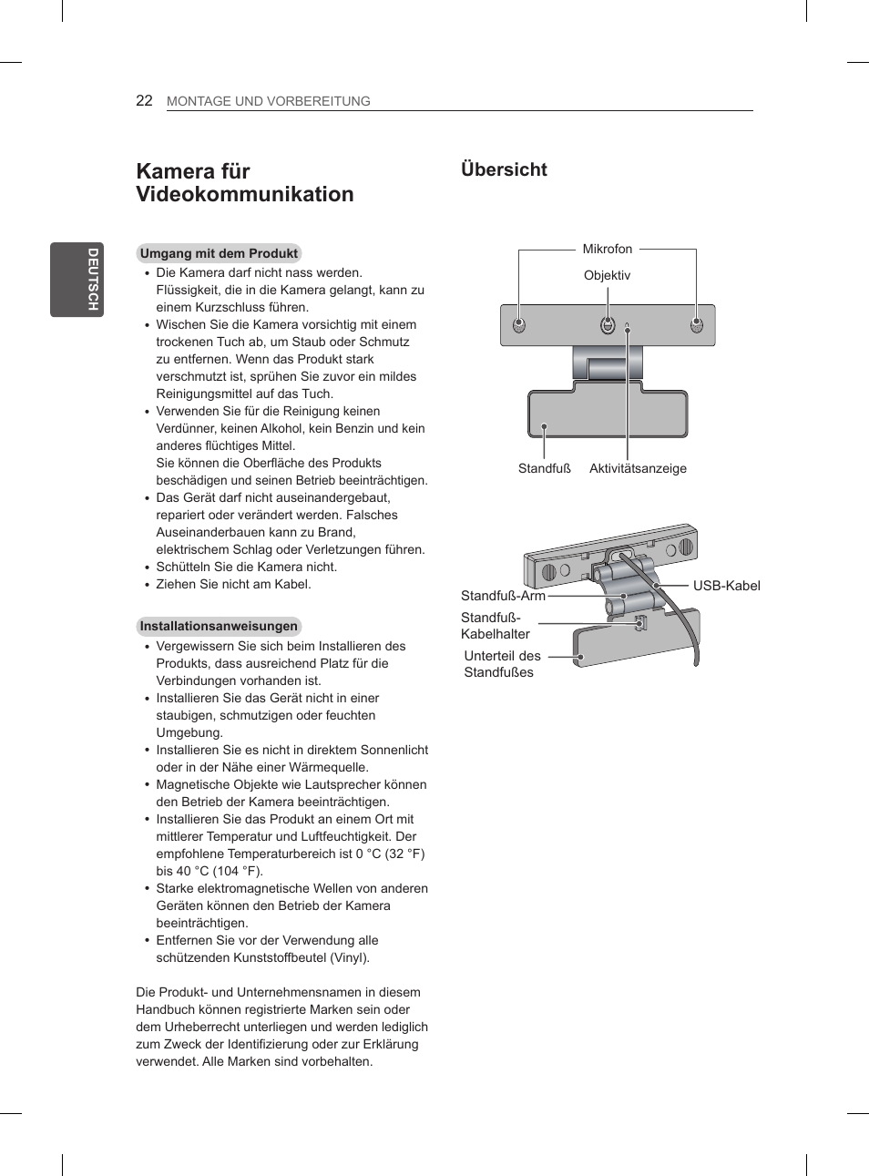 Kamera für videokommunikation, Übersicht | LG 55EA980V User Manual | Page 91 / 319