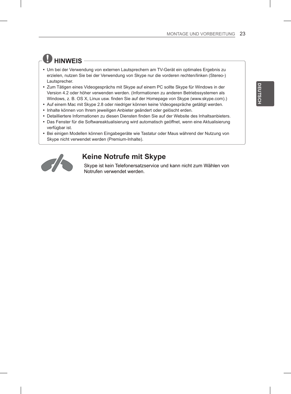 Keine notrufe mit skype, Hinweis, Übersicht | LG 55EA980V User Manual | Page 92 / 319
