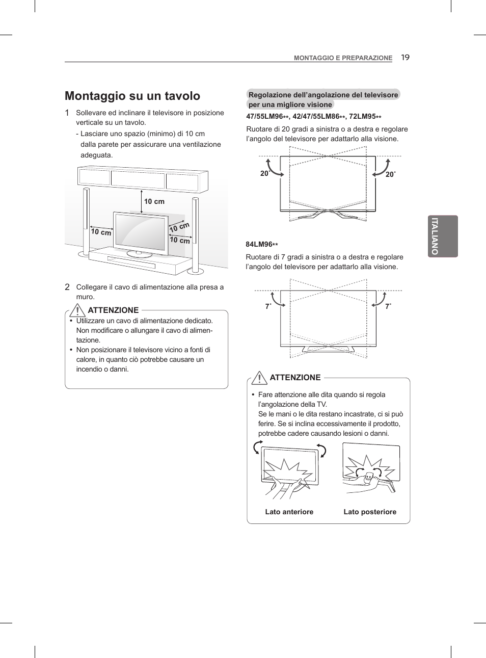 Montaggio su un tavolo | LG 47LM860V User Manual | Page 113 / 313