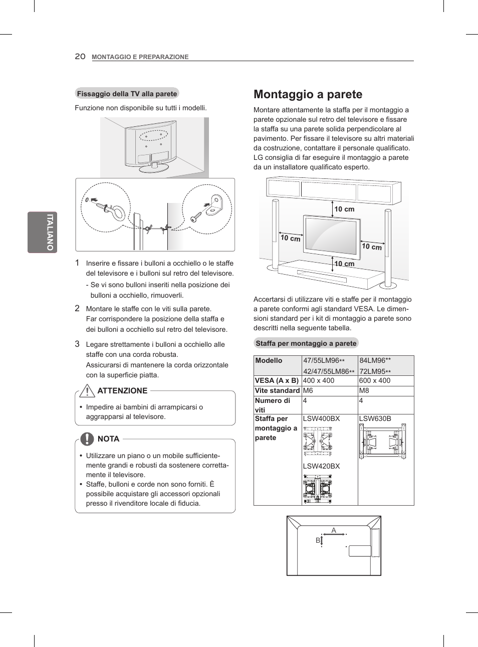 Montaggio a parete | LG 47LM860V User Manual | Page 114 / 313