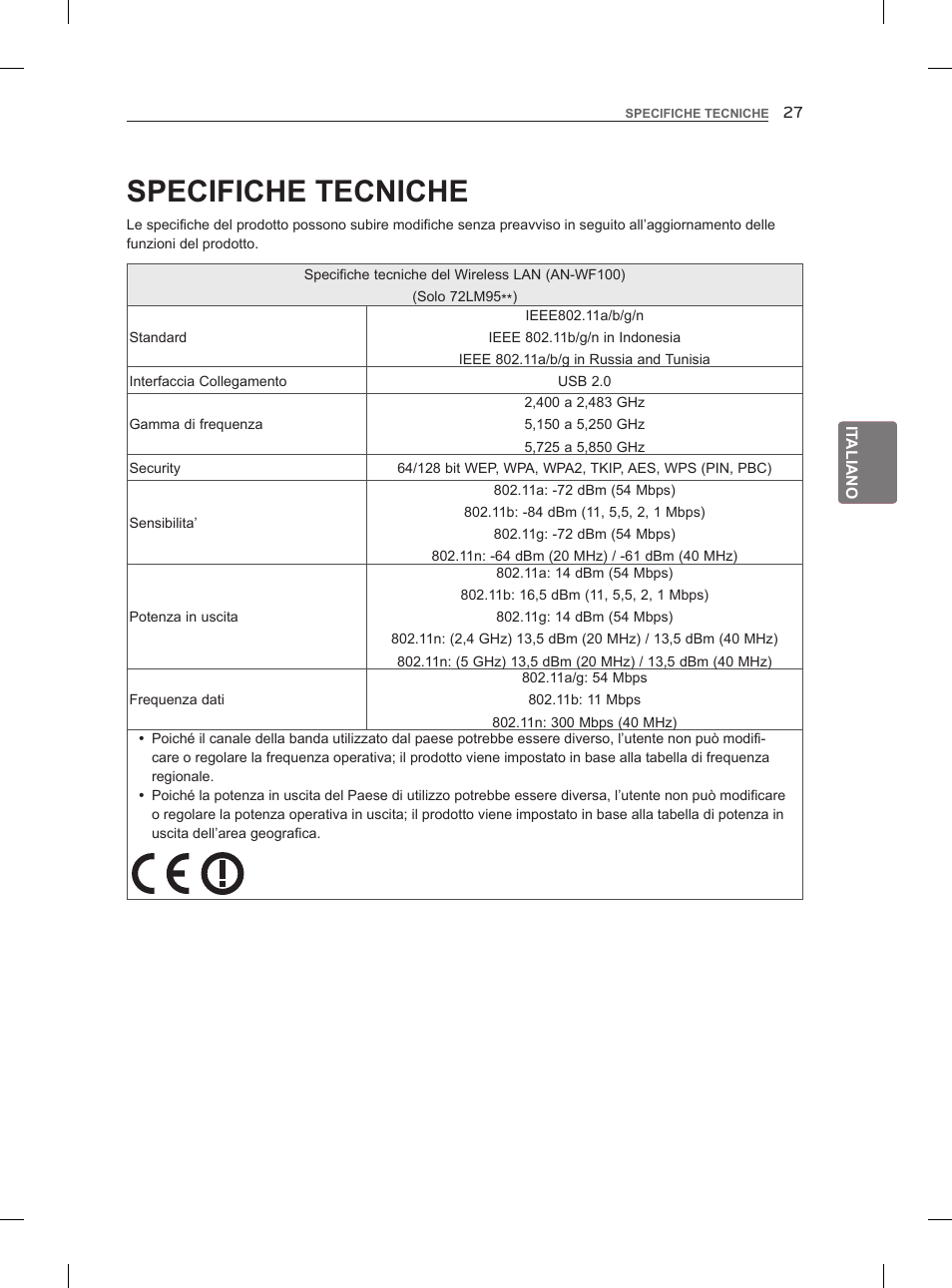 Specifiche tecniche | LG 47LM860V User Manual | Page 121 / 313