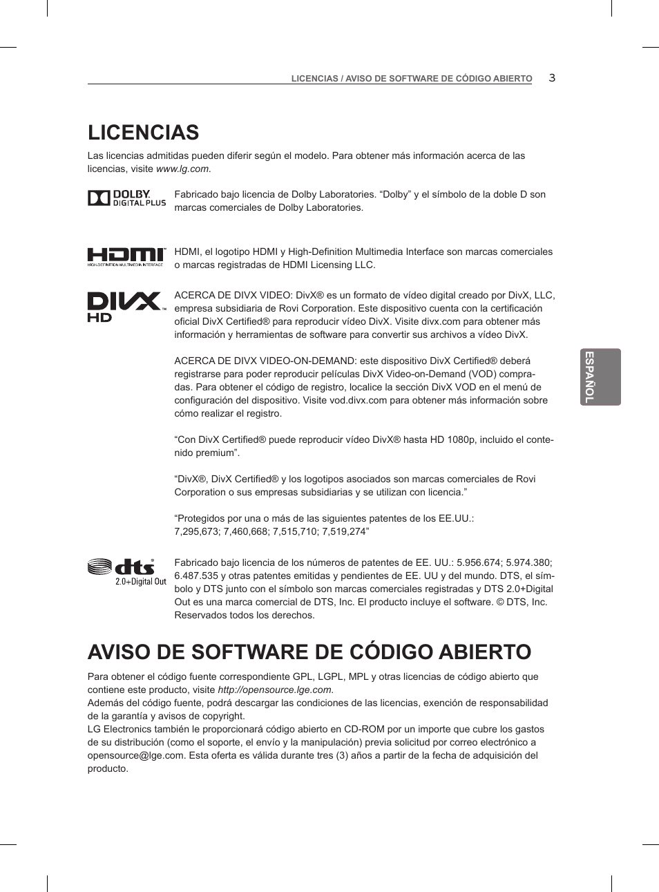 Licencias, Aviso de software de código abierto | LG 47LM860V User Manual | Page 131 / 313