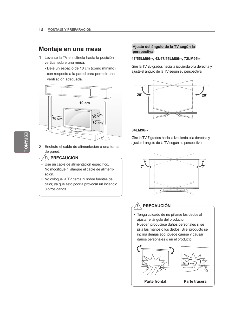 Montaje en una mesa | LG 47LM860V User Manual | Page 146 / 313