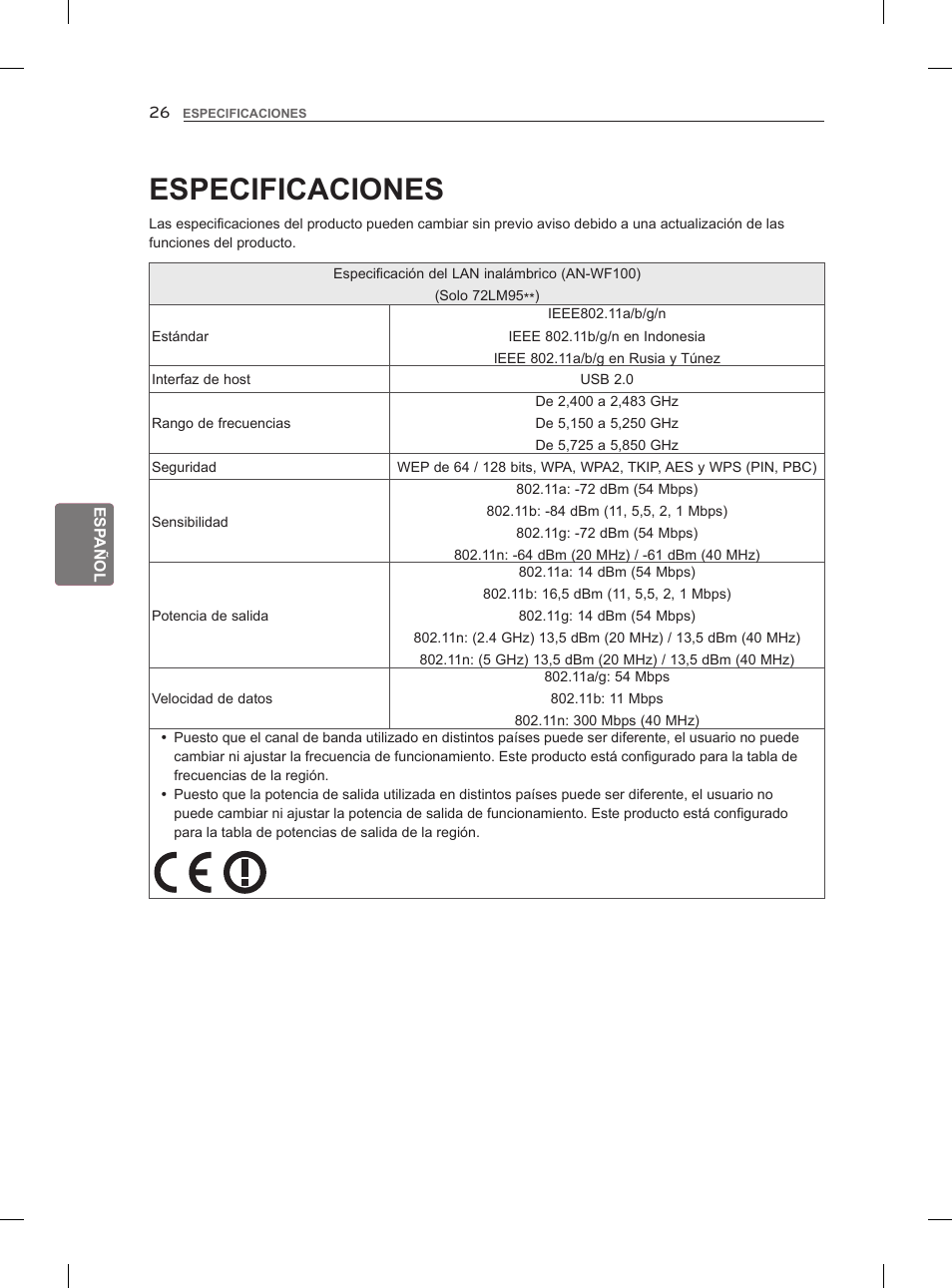 Especificaciones | LG 47LM860V User Manual | Page 154 / 313