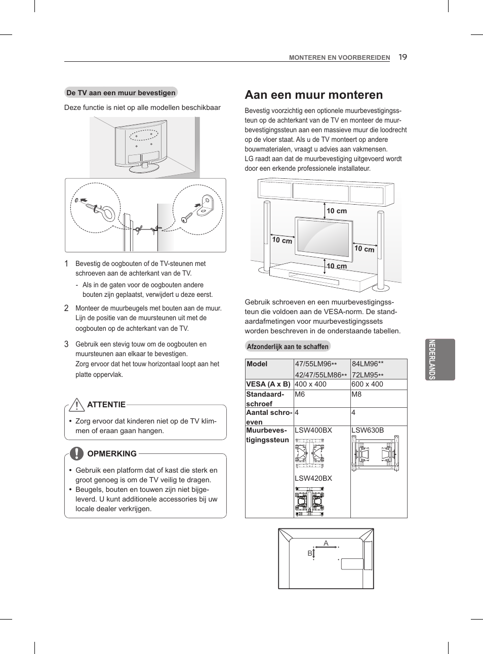 Aan een muur monteren | LG 47LM860V User Manual | Page 203 / 313