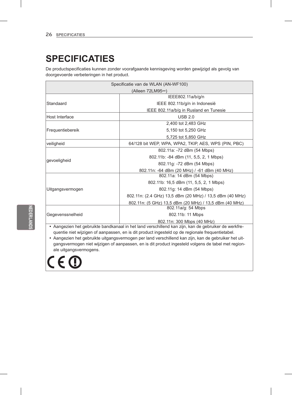 Specificaties | LG 47LM860V User Manual | Page 210 / 313