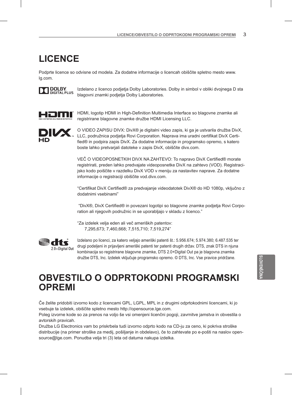 Licence, Obvestilo o odprtokodni programski opremi | LG 47LM860V User Manual | Page 243 / 313