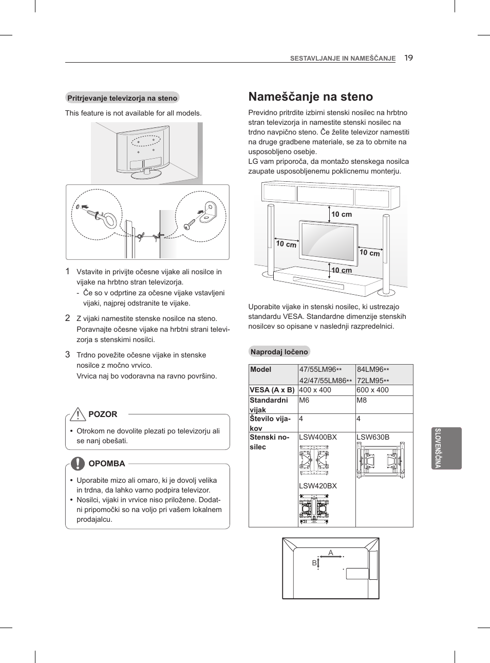 Nameščanje na steno | LG 47LM860V User Manual | Page 259 / 313