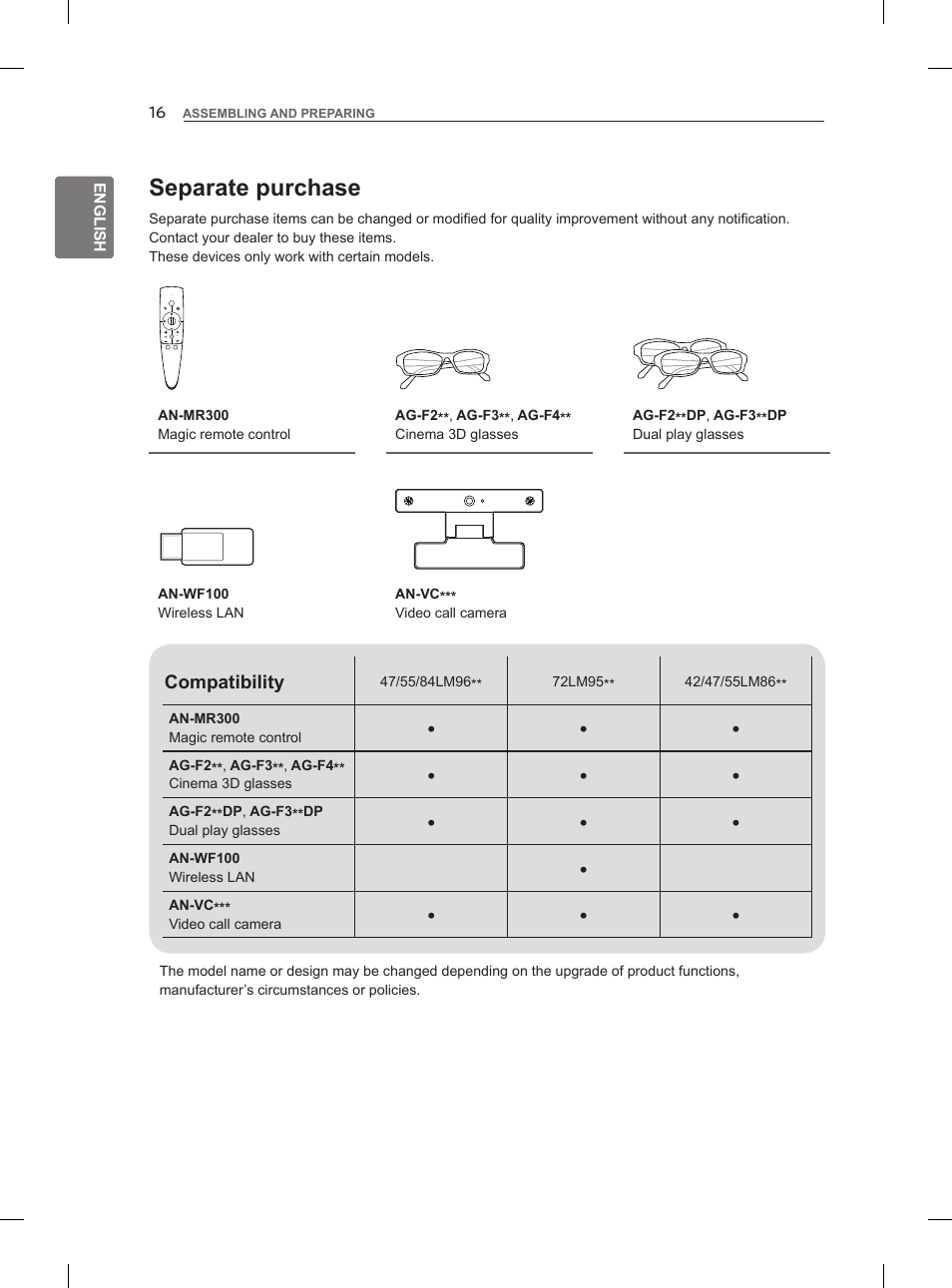 Separate purchase | LG 47LM860V User Manual | Page 26 / 313