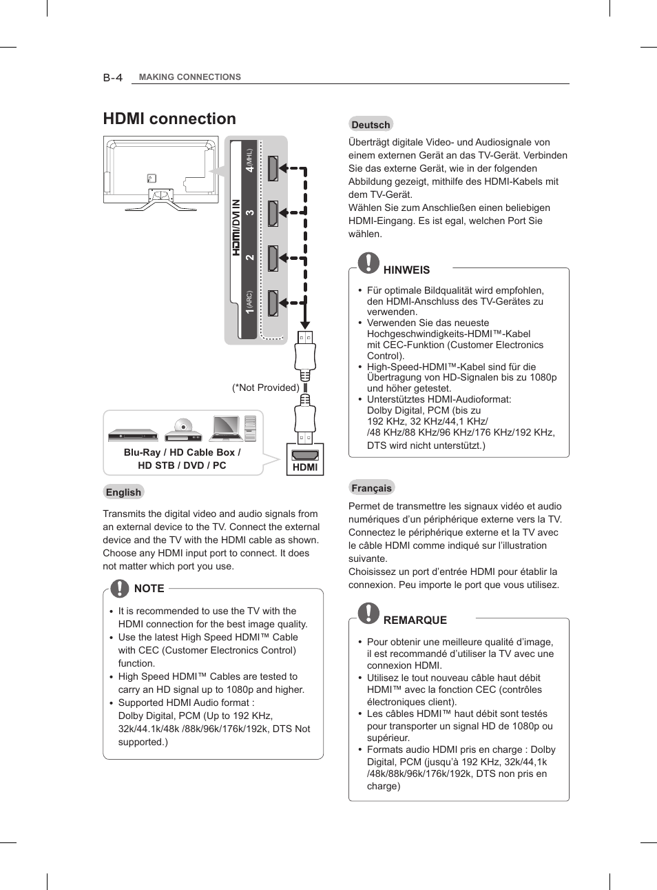 Hdmi connection | LG 47LM860V User Manual | Page 272 / 313