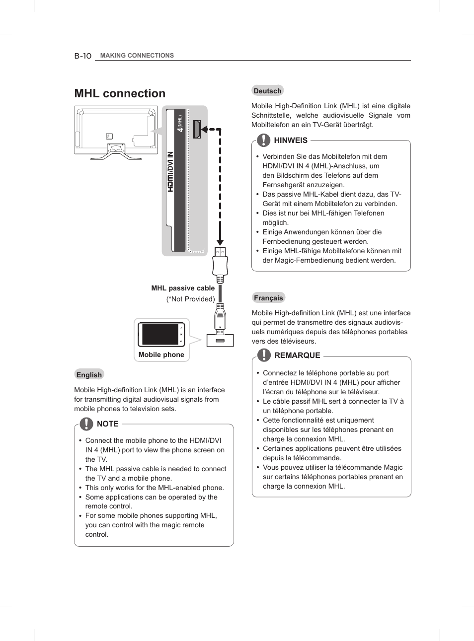 Mhl connection | LG 47LM860V User Manual | Page 278 / 313