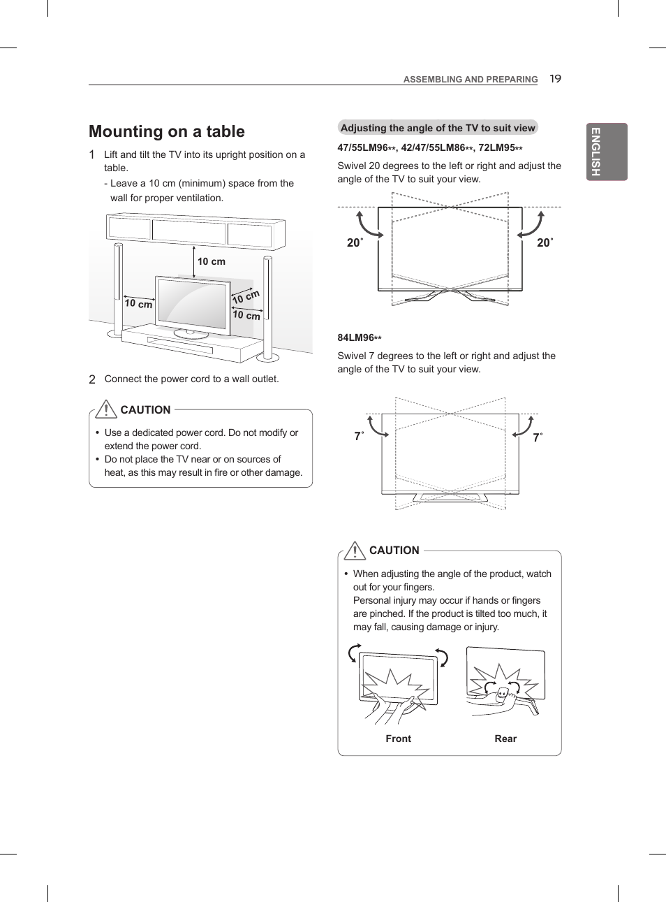 Mounting on a table | LG 47LM860V User Manual | Page 29 / 313