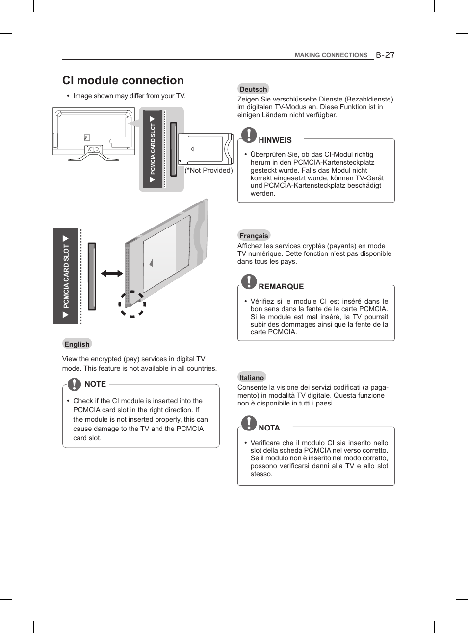 Ci module connection, Lan in, Rgb in/out | Audio in out, D vi in, Hd d in u sb a pp s u sb, Us b in in | LG 47LM860V User Manual | Page 295 / 313