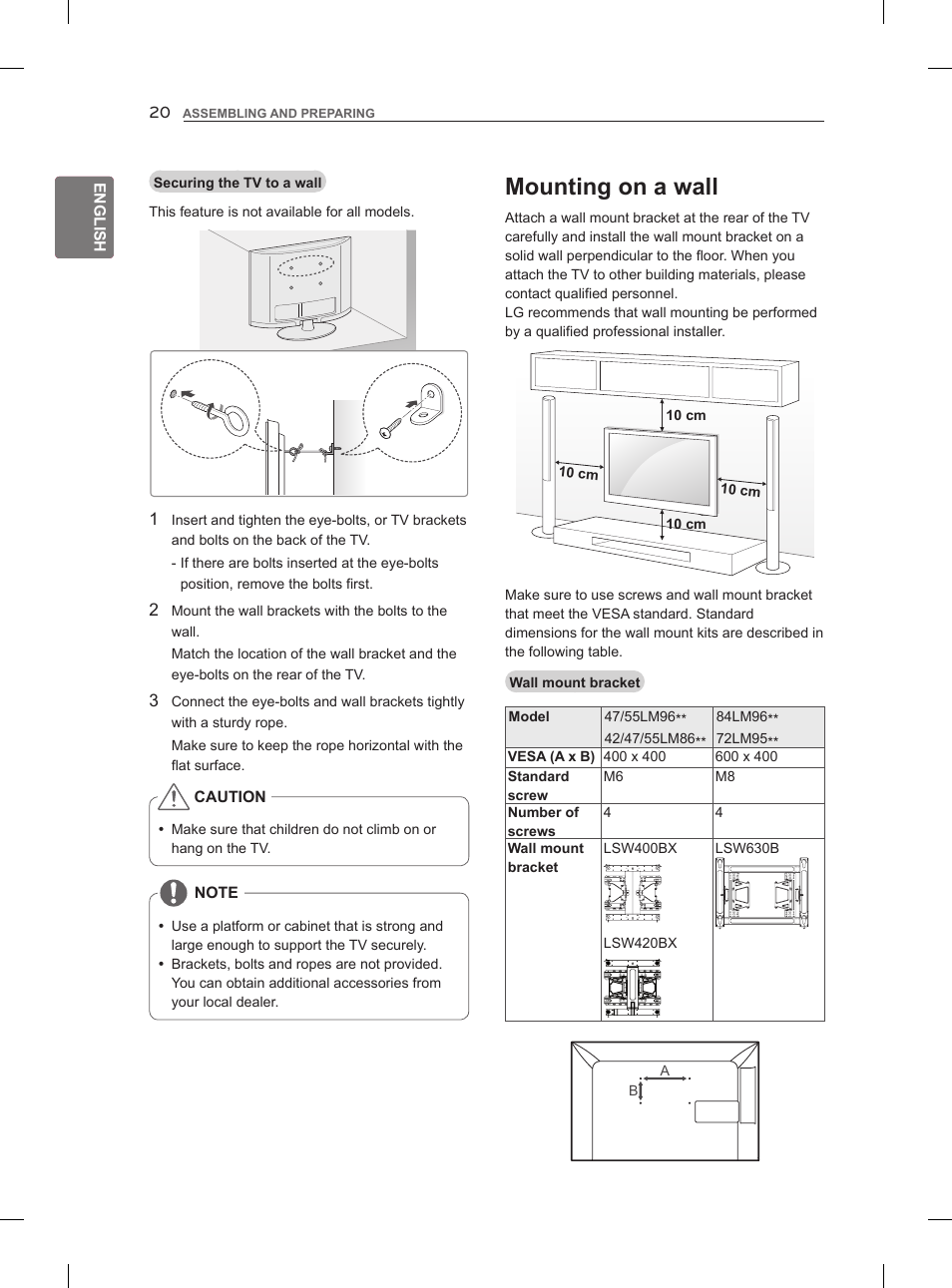 Mounting on a wall | LG 47LM860V User Manual | Page 30 / 313
