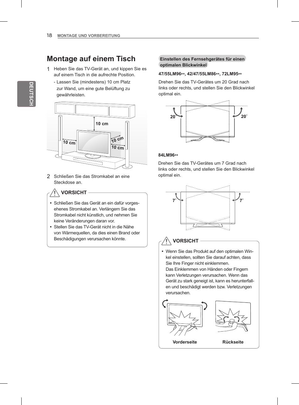 Montage auf einem tisch | LG 47LM860V User Manual | Page 56 / 313