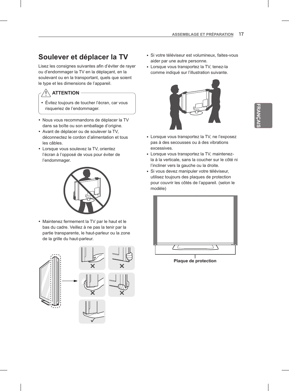 Soulever et déplacer la tv | LG 47LM860V User Manual | Page 83 / 313
