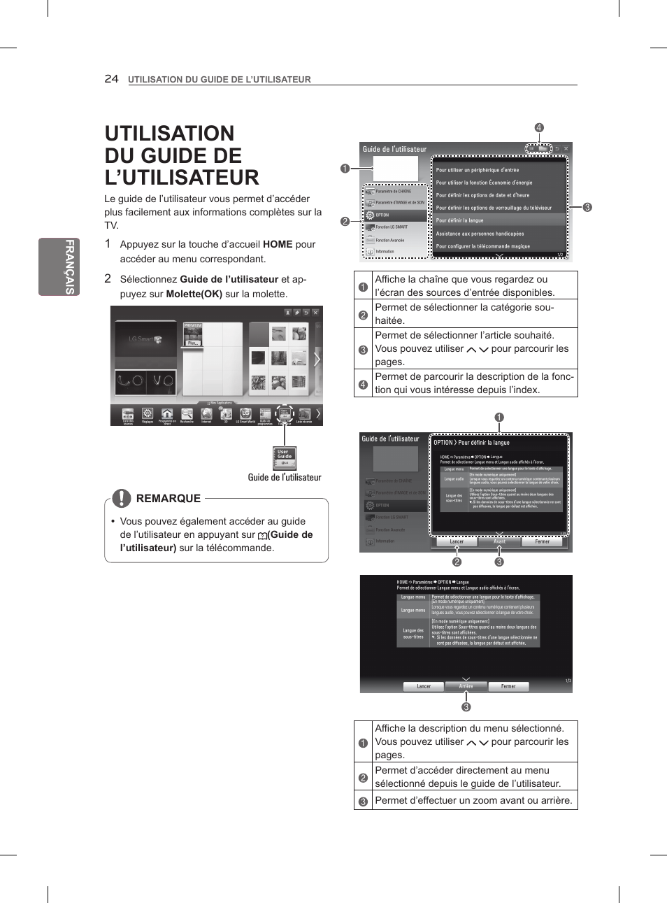 Utilisation du guide de l’utilisateur, Remarque, Guide de l’utilisateur | LG 47LM860V User Manual | Page 90 / 313