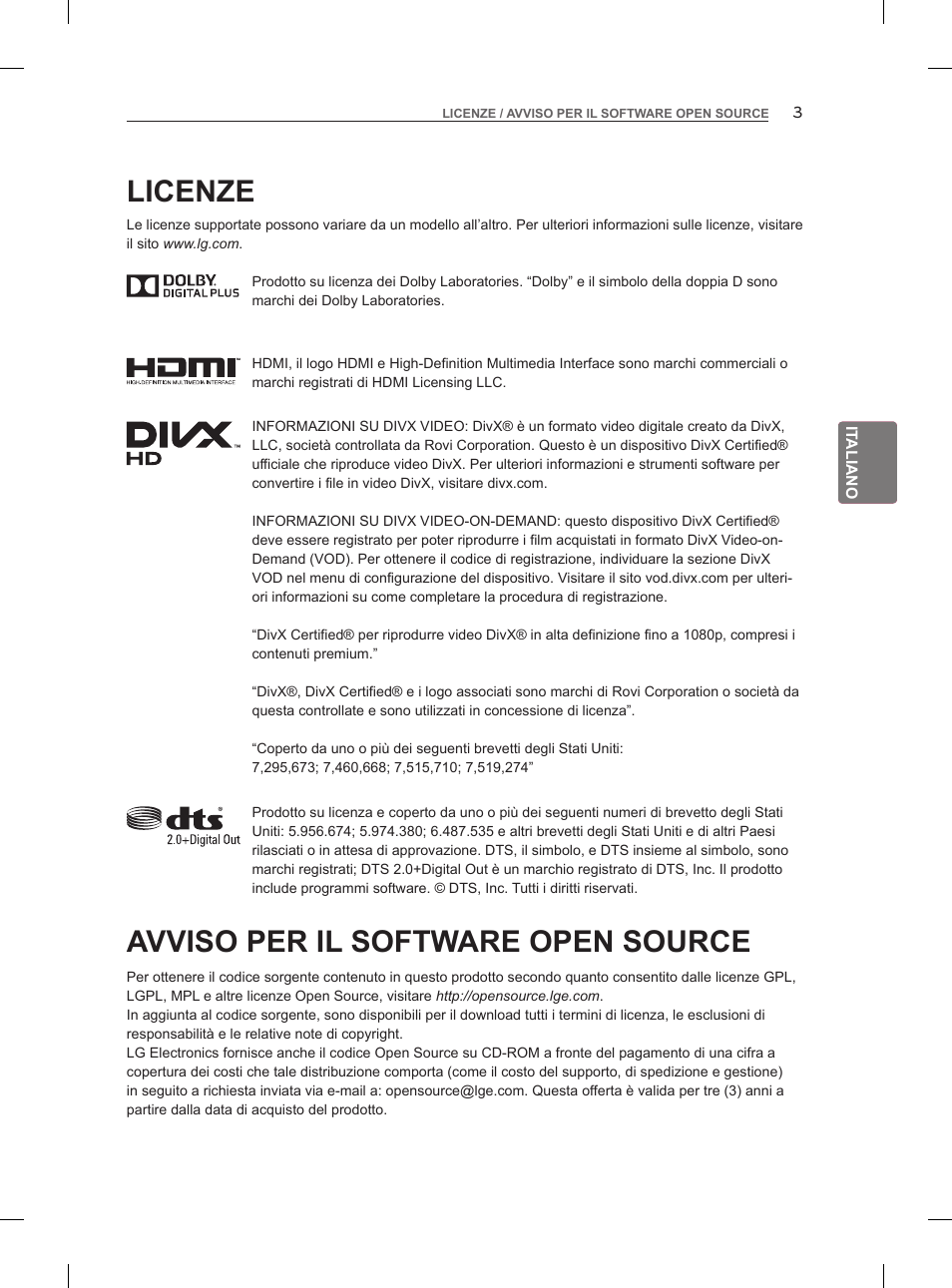 Licenze, Avviso per il software open source | LG 47LM860V User Manual | Page 97 / 313