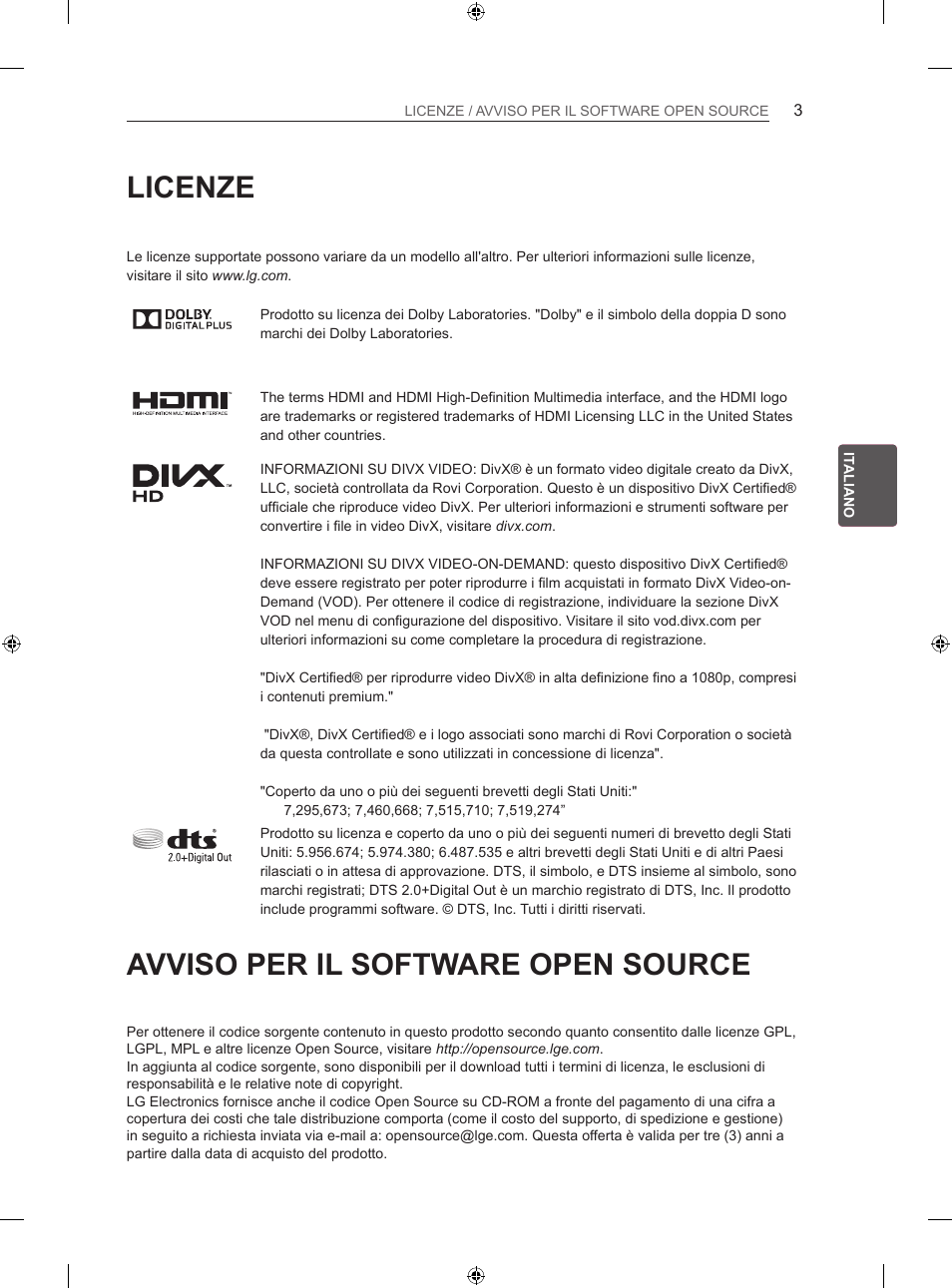 Licenze, Avviso per il software open source | LG 47LA640S User Manual | Page 100 / 329