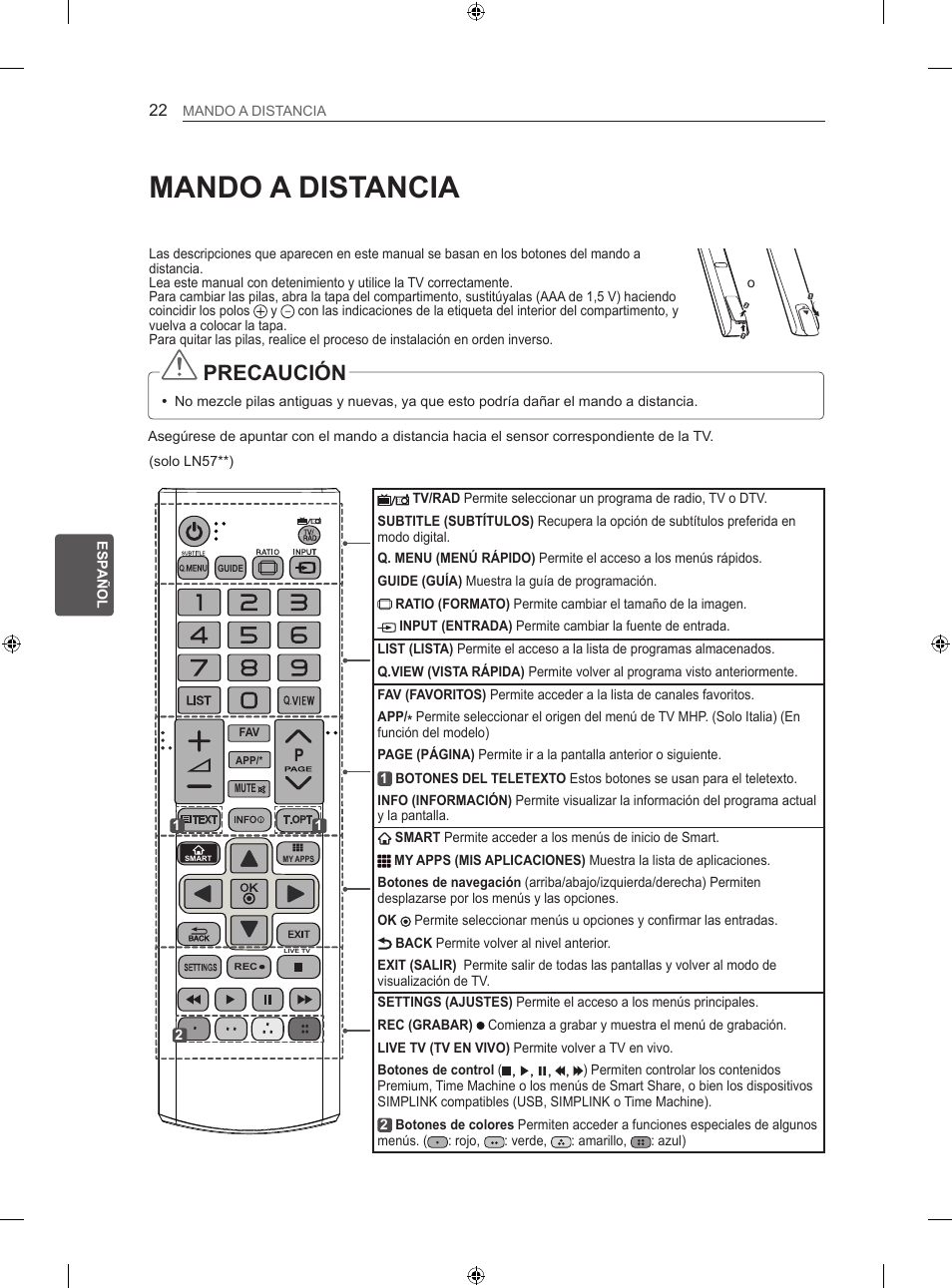 Mando a distancia, Precaución | LG 47LA640S User Manual | Page 157 / 329