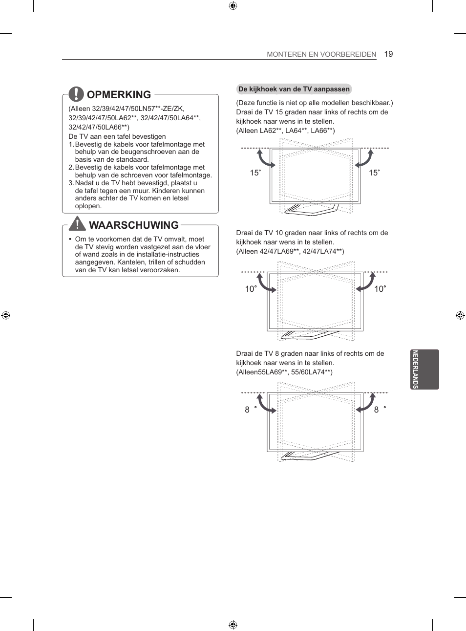 Opmerking, Waarschuwing | LG 47LA640S User Manual | Page 214 / 329