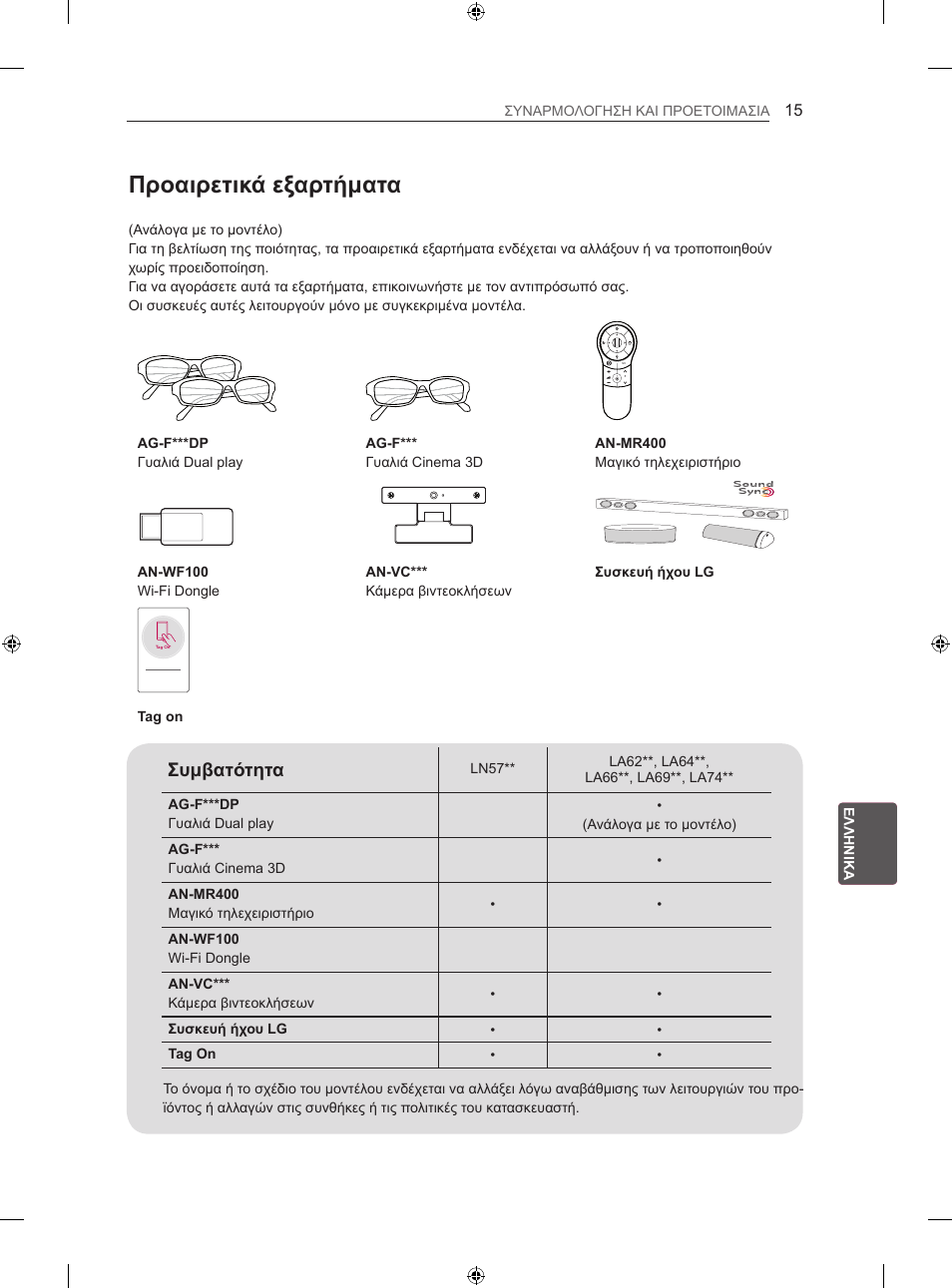Προαιρετικά εξαρτήματα, Συμβατότητα | LG 47LA640S User Manual | Page 240 / 329