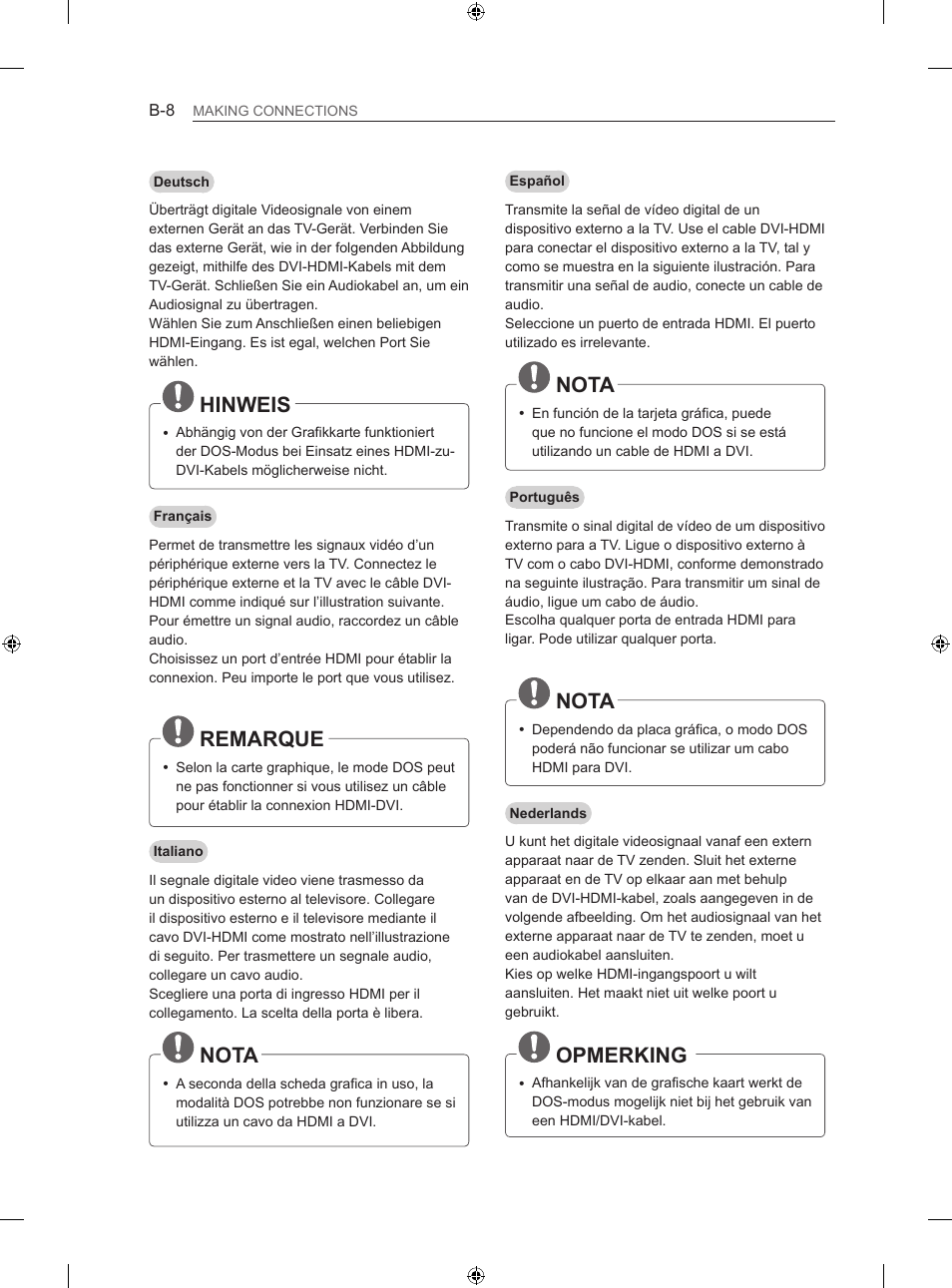 Hinweis, Remarque, Nota | Opmerking | LG 47LA640S User Manual | Page 293 / 329