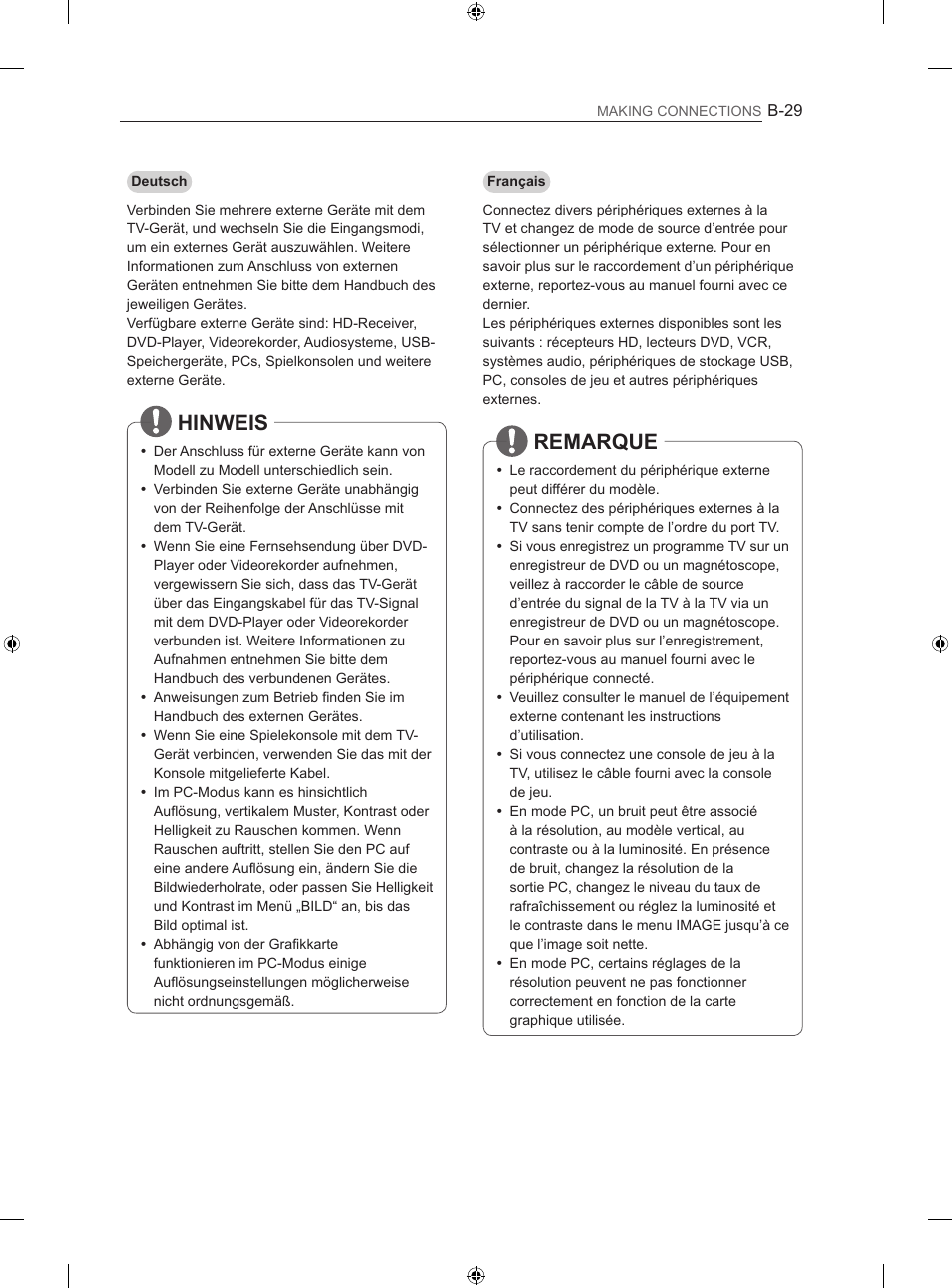 Hinweis, Remarque | LG 47LA640S User Manual | Page 314 / 329