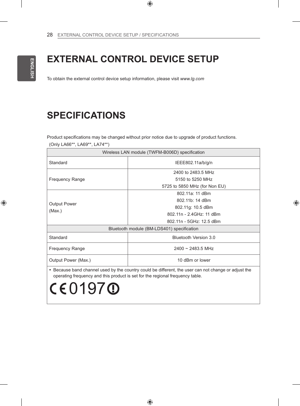 External control device setup, Specifications | LG 47LA640S User Manual | Page 35 / 329