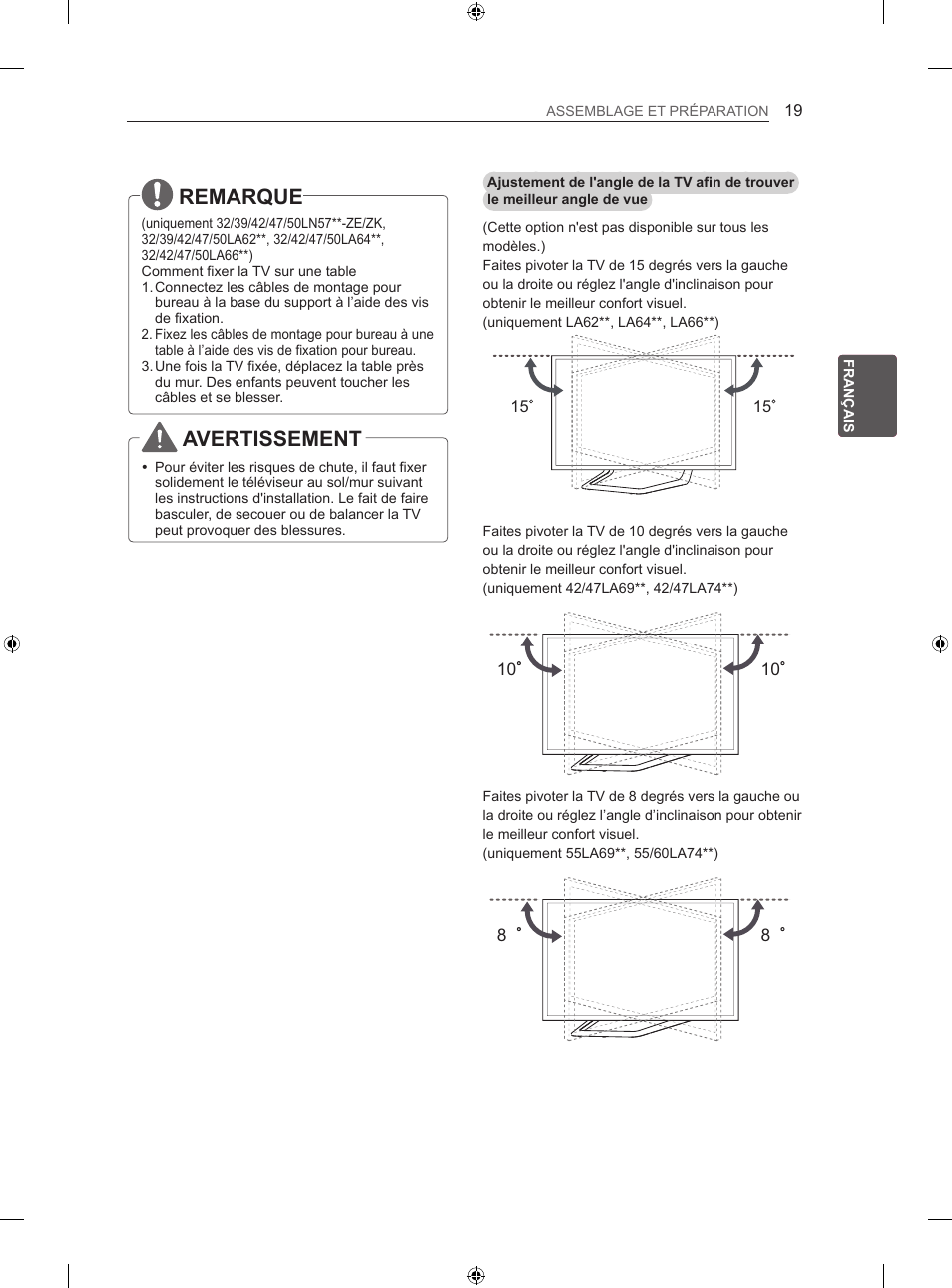 Remarque, Avertissement | LG 47LA640S User Manual | Page 86 / 329