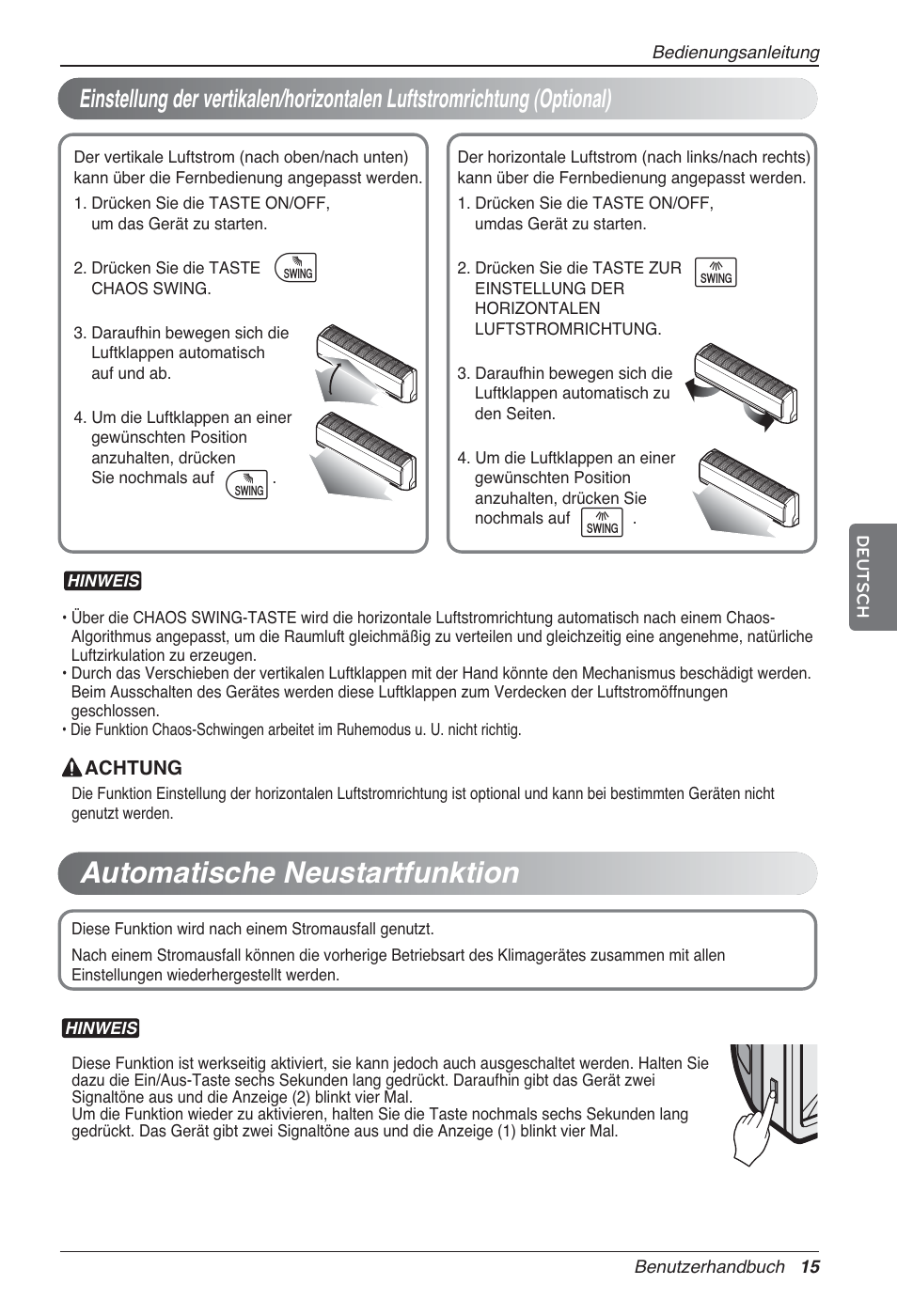 Automatische neustartfunktion, Ij i j | LG MA09AH1 User Manual | Page 101 / 167