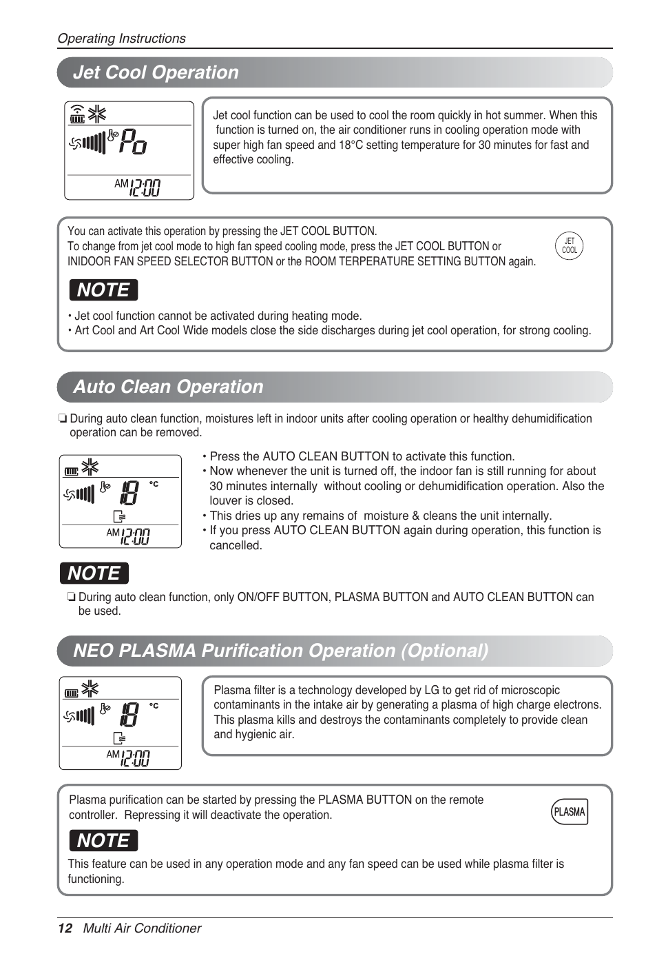 Auto clean operation | LG MA09AH1 User Manual | Page 12 / 167