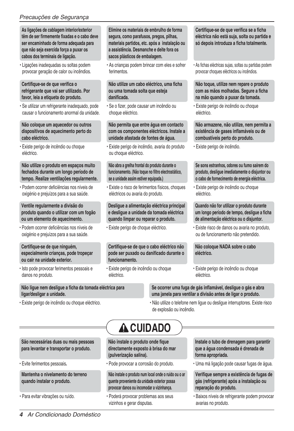 Cuidado | LG MA09AH1 User Manual | Page 130 / 167