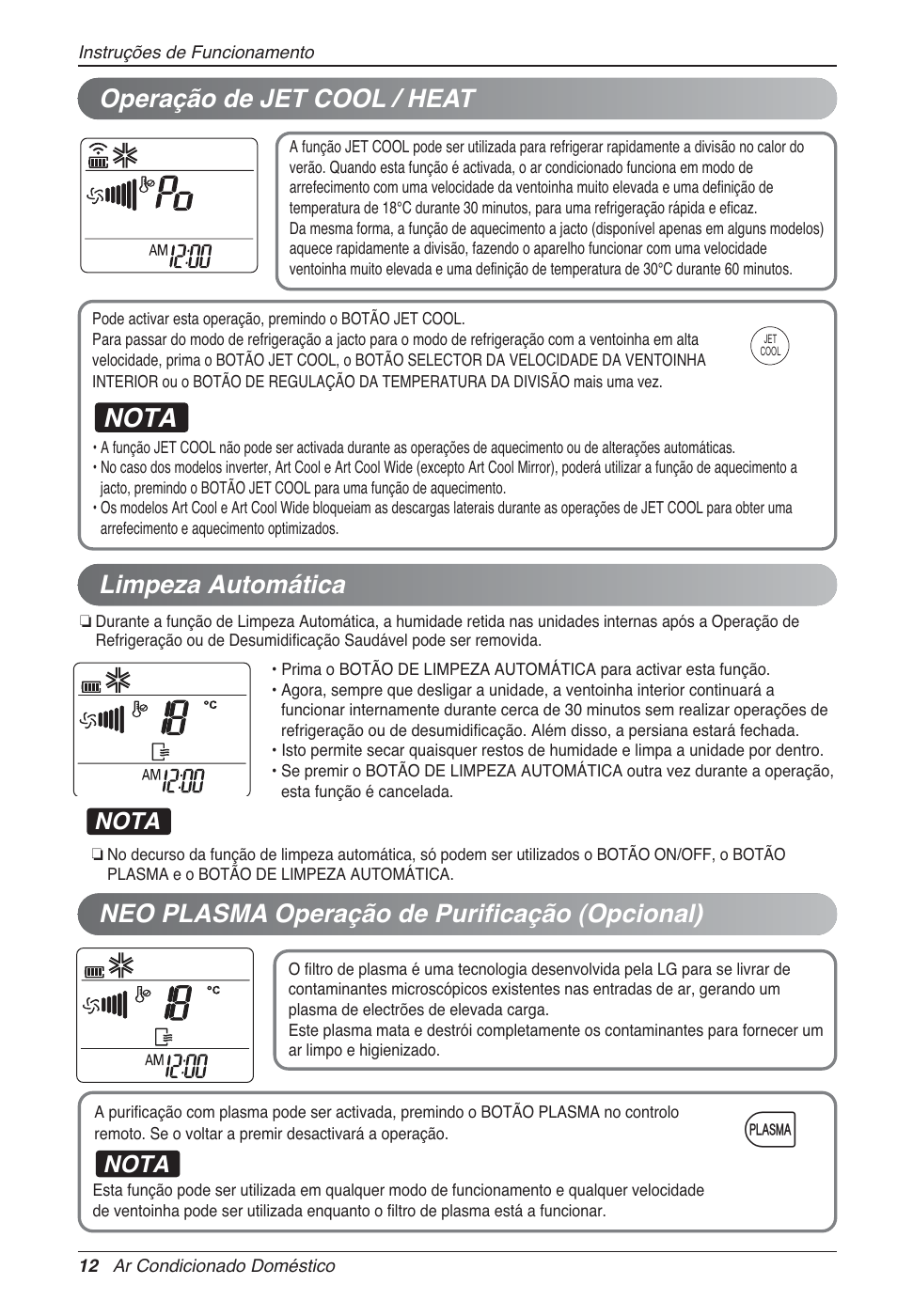 Nota, Limpeza automática | LG MA09AH1 User Manual | Page 138 / 167