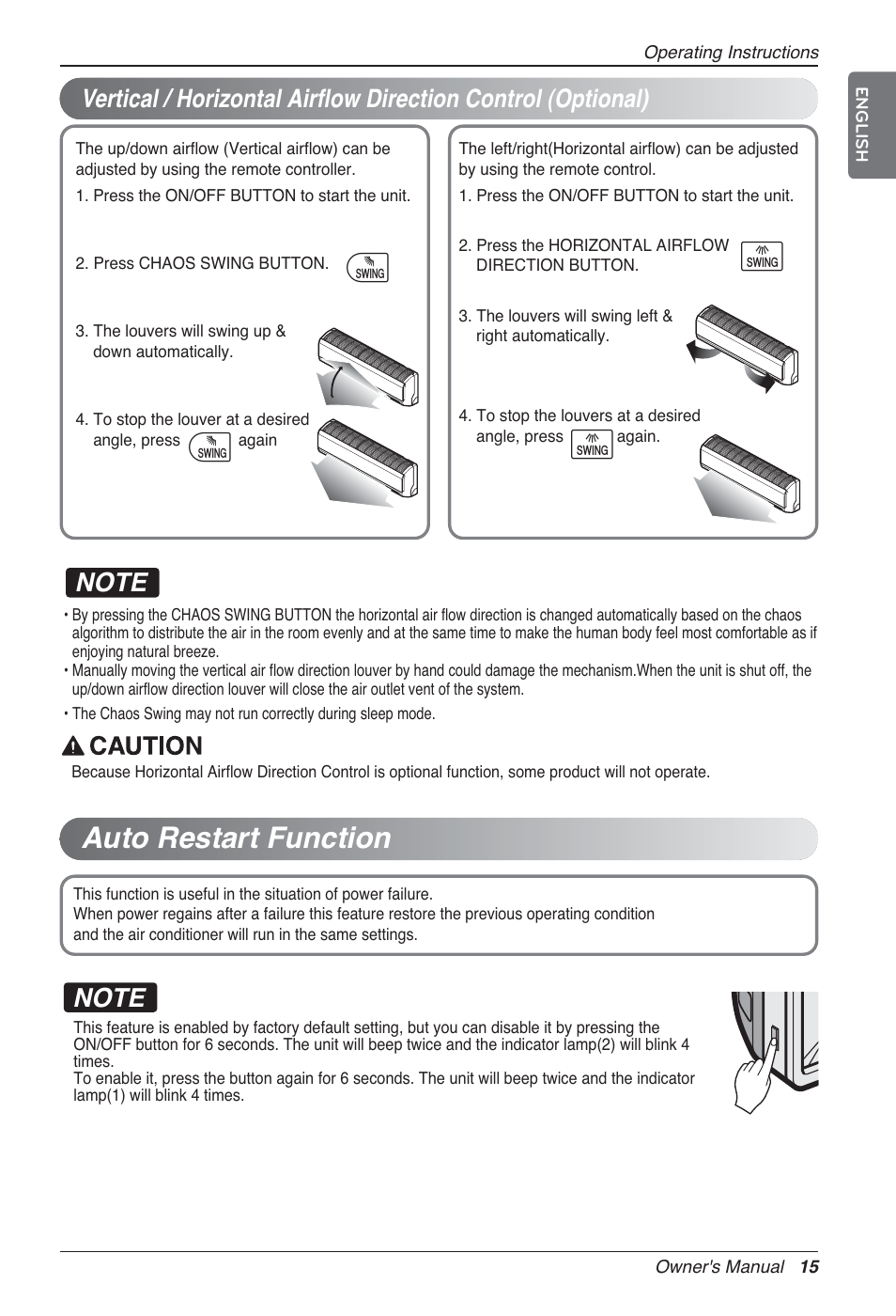 Auto restart function, Ij i j | LG MA09AH1 User Manual | Page 15 / 167