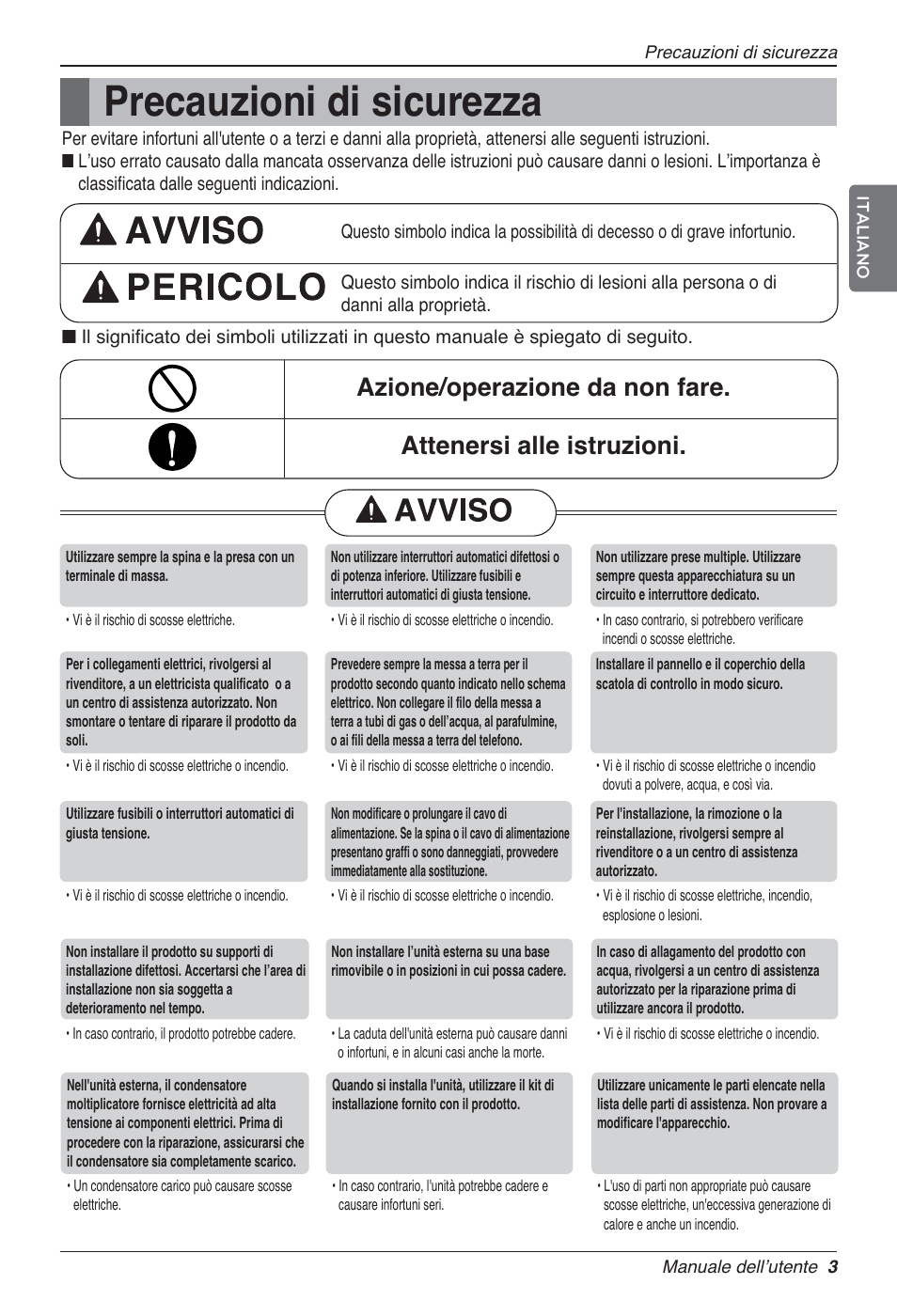 Precauzioni di sicurezza | LG MA09AH1 User Manual | Page 23 / 167