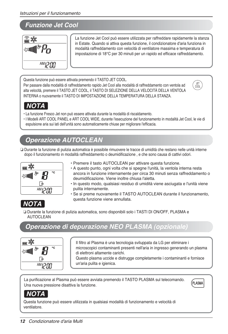 Nota, Operazione autoclean | LG MA09AH1 User Manual | Page 32 / 167