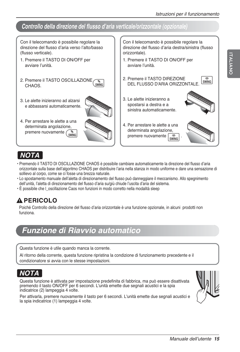 Funzione di riavvio automatico, Ij i j, Nota | LG MA09AH1 User Manual | Page 35 / 167