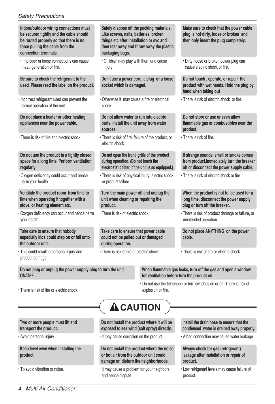 Caution | LG MA09AH1 User Manual | Page 4 / 167