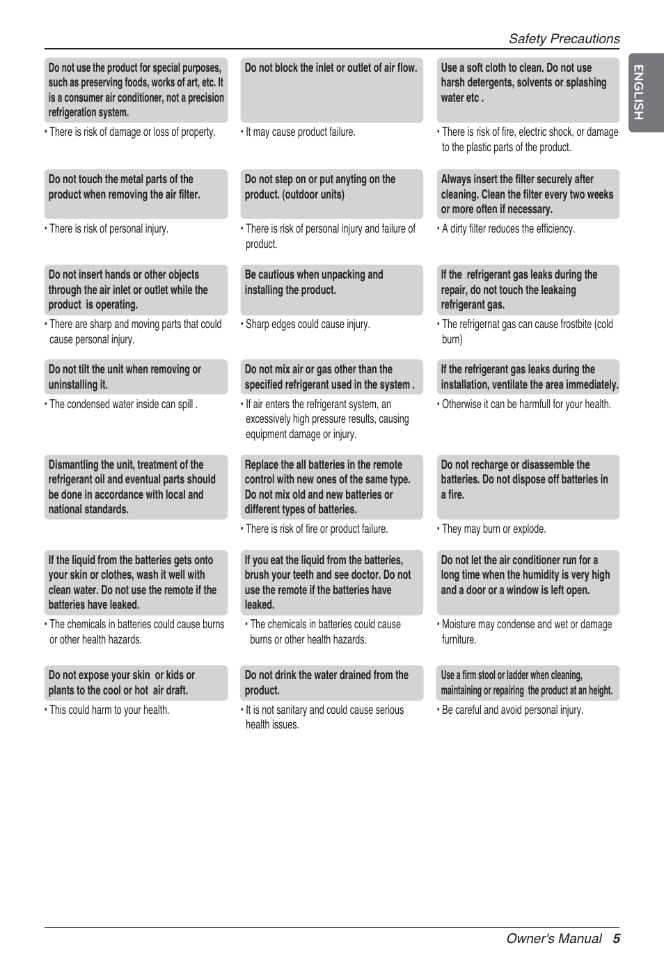 English | LG MA09AH1 User Manual | Page 5 / 167