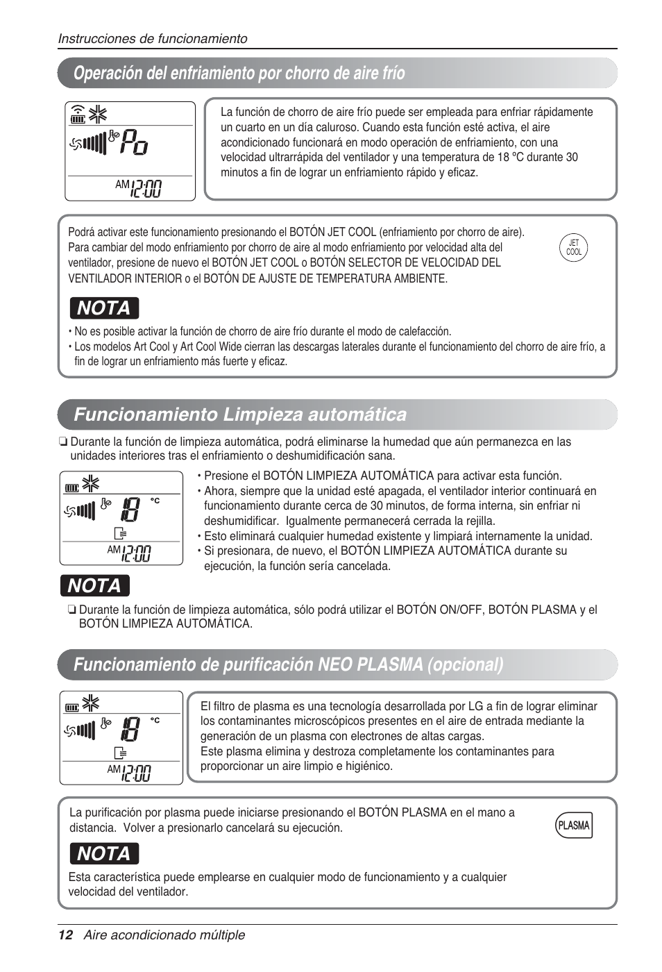 Nota, Funcionamiento limpieza automática | LG MA09AH1 User Manual | Page 52 / 167