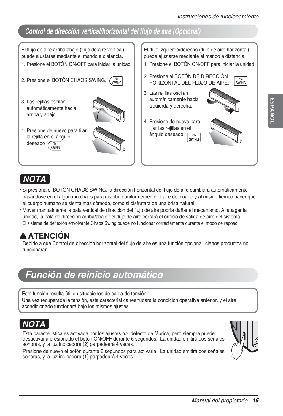 Función de reinicio automático, Ij i j, Nota | LG MA09AH1 User Manual | Page 55 / 167