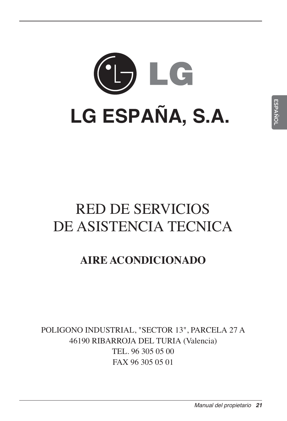 Lg españa, s.a, Red de servicios de asistencia tecnica | LG MA09AH1 User Manual | Page 61 / 167