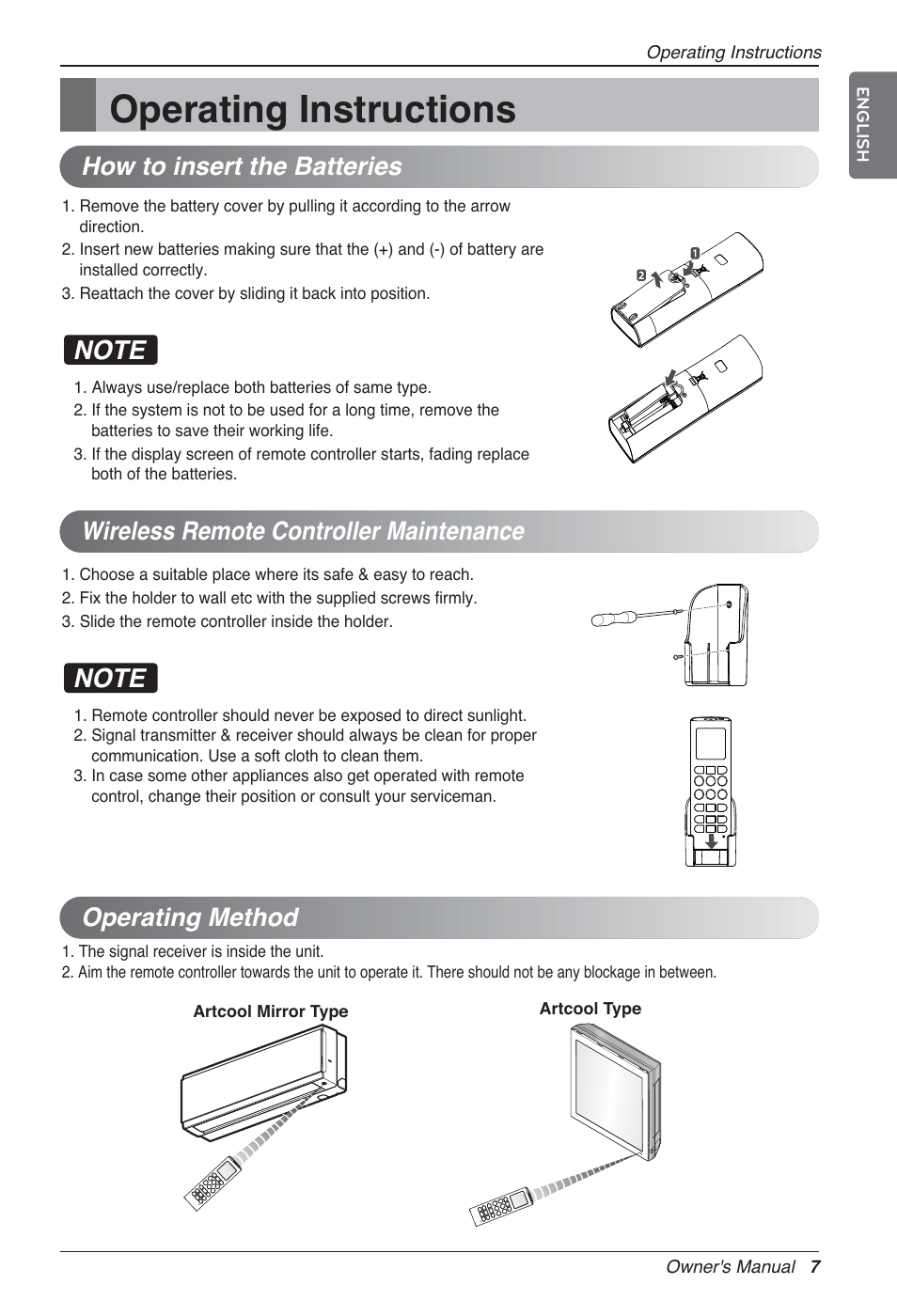 Operating instructions, Operating method | LG MA09AH1 User Manual | Page 7 / 167