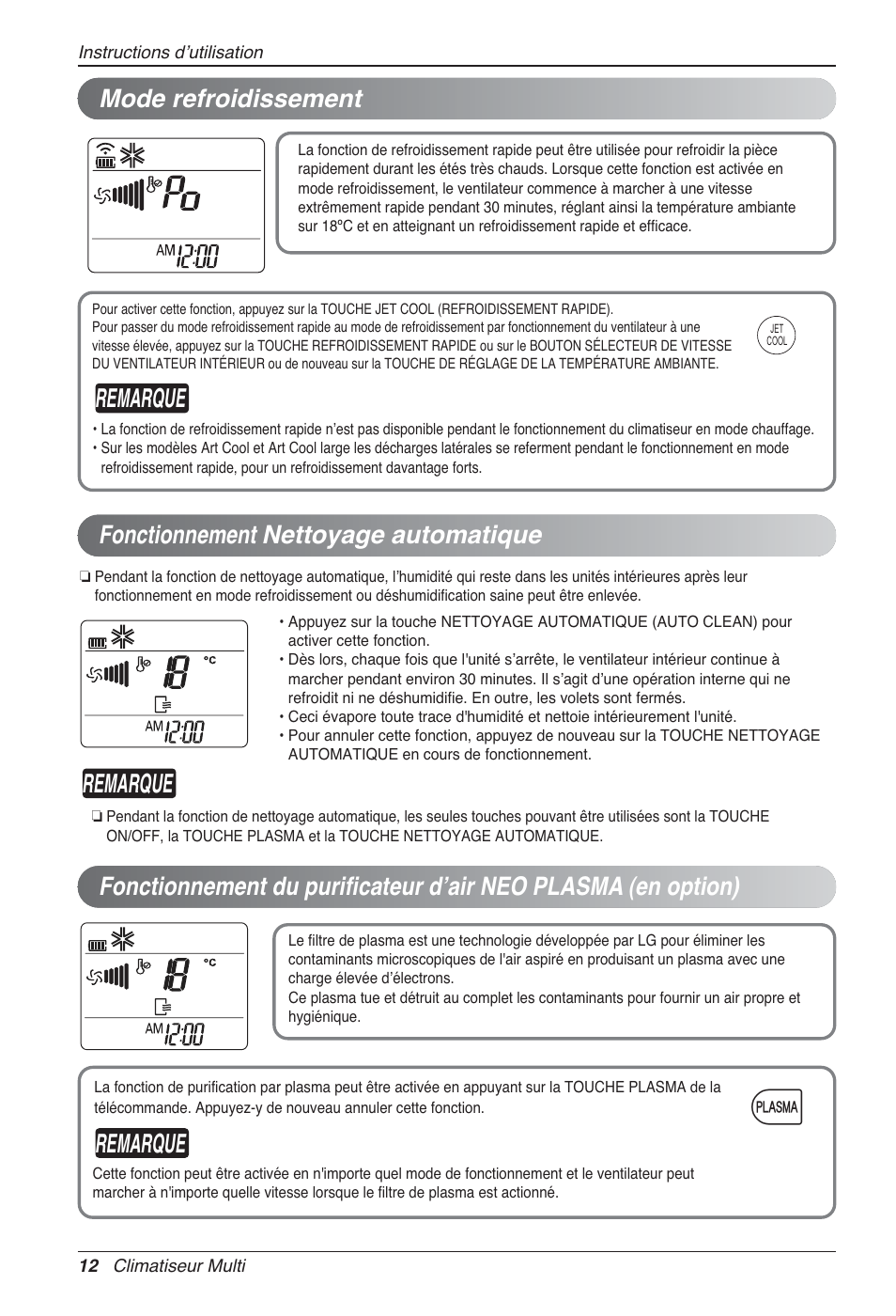 Remarque, Fonctionnement nettoyage automatique | LG MA09AH1 User Manual | Page 78 / 167