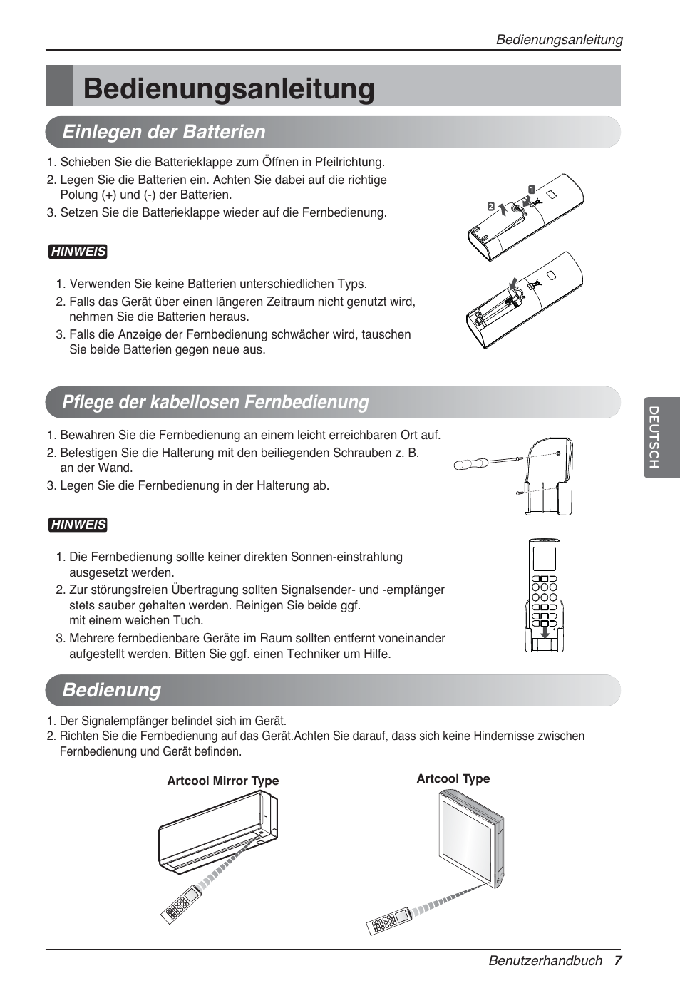 Bedienungsanleitung, Bedienung | LG MA09AH1 User Manual | Page 93 / 167